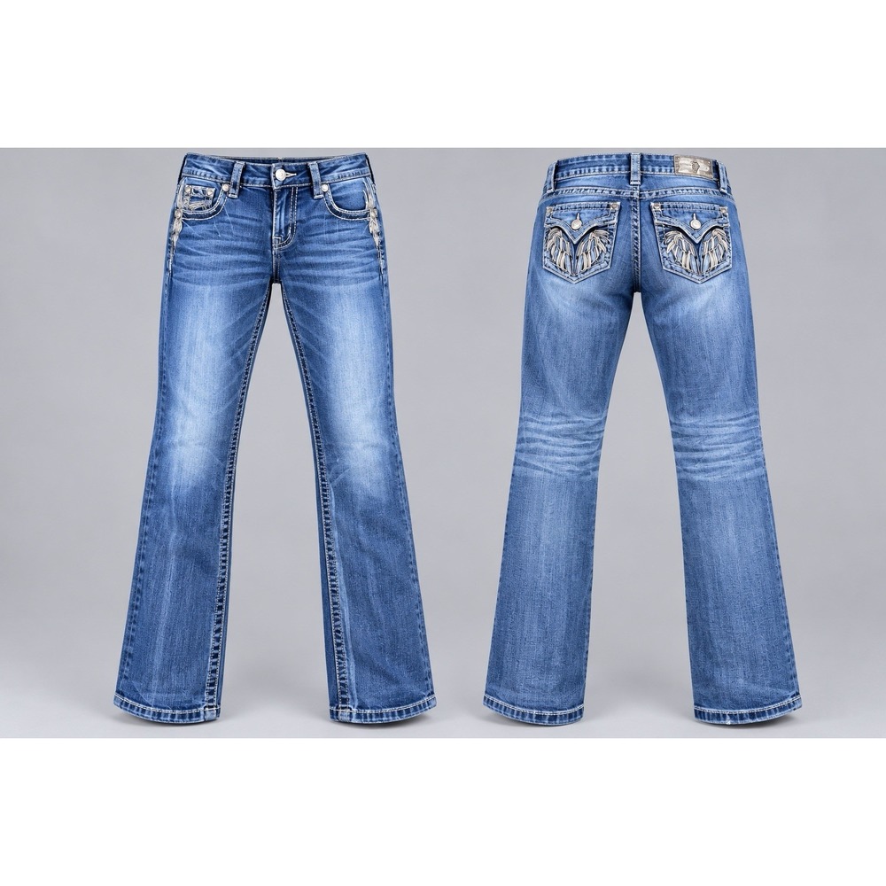 Miss Me jeans Womens 28x31 mid rise straight y2K feathered wings rhinestones